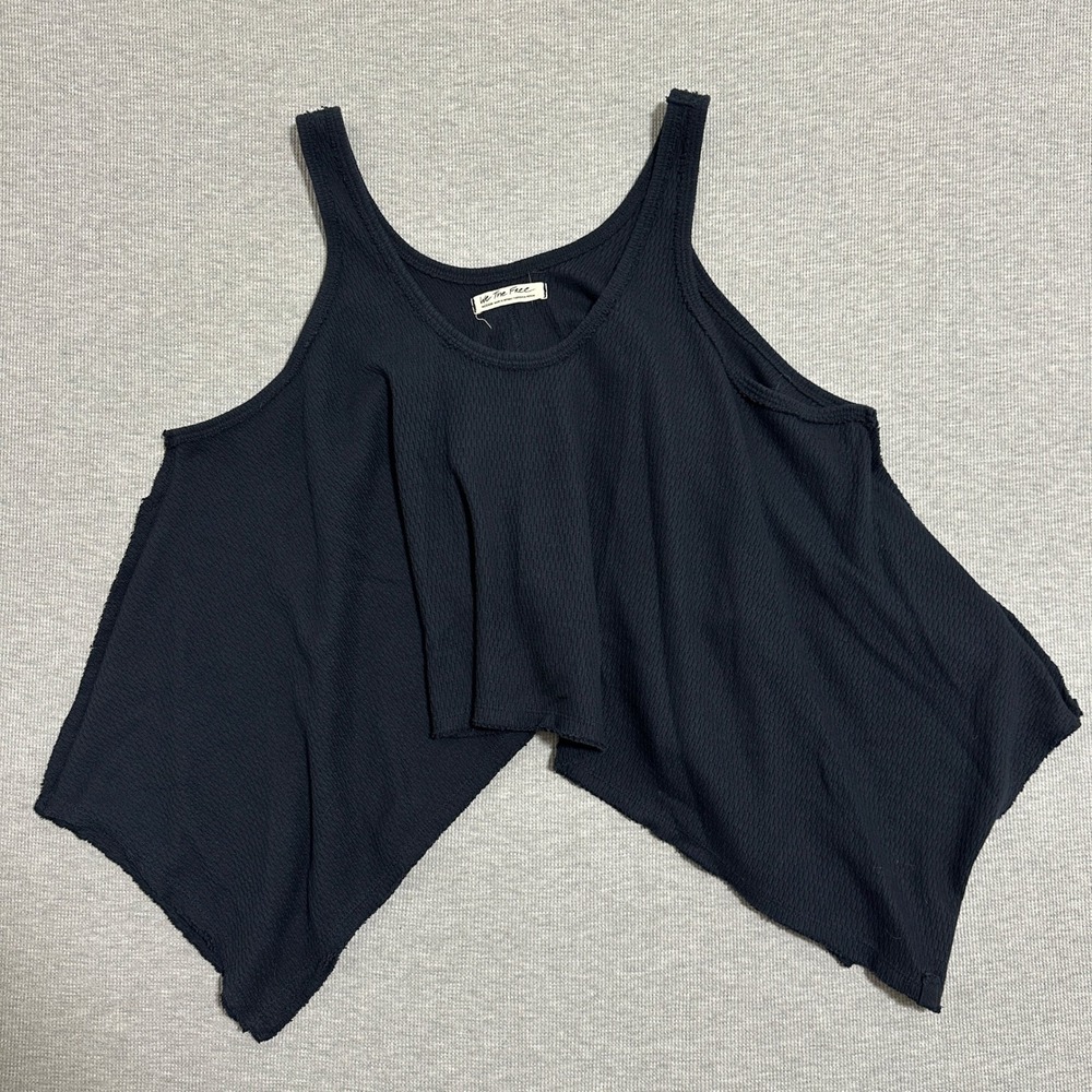 We The Free Free People Black Waffle Knit Sharkbite Hem Tank Top Womens Medium